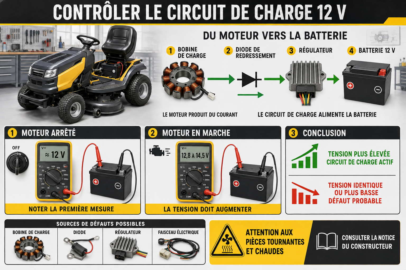 test alternateur tondeuse autoportée