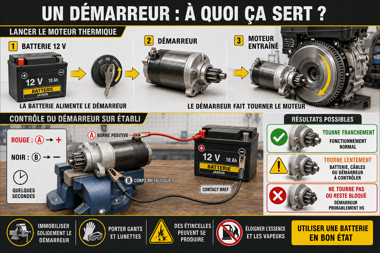 test démarreur tracteur tondeuse